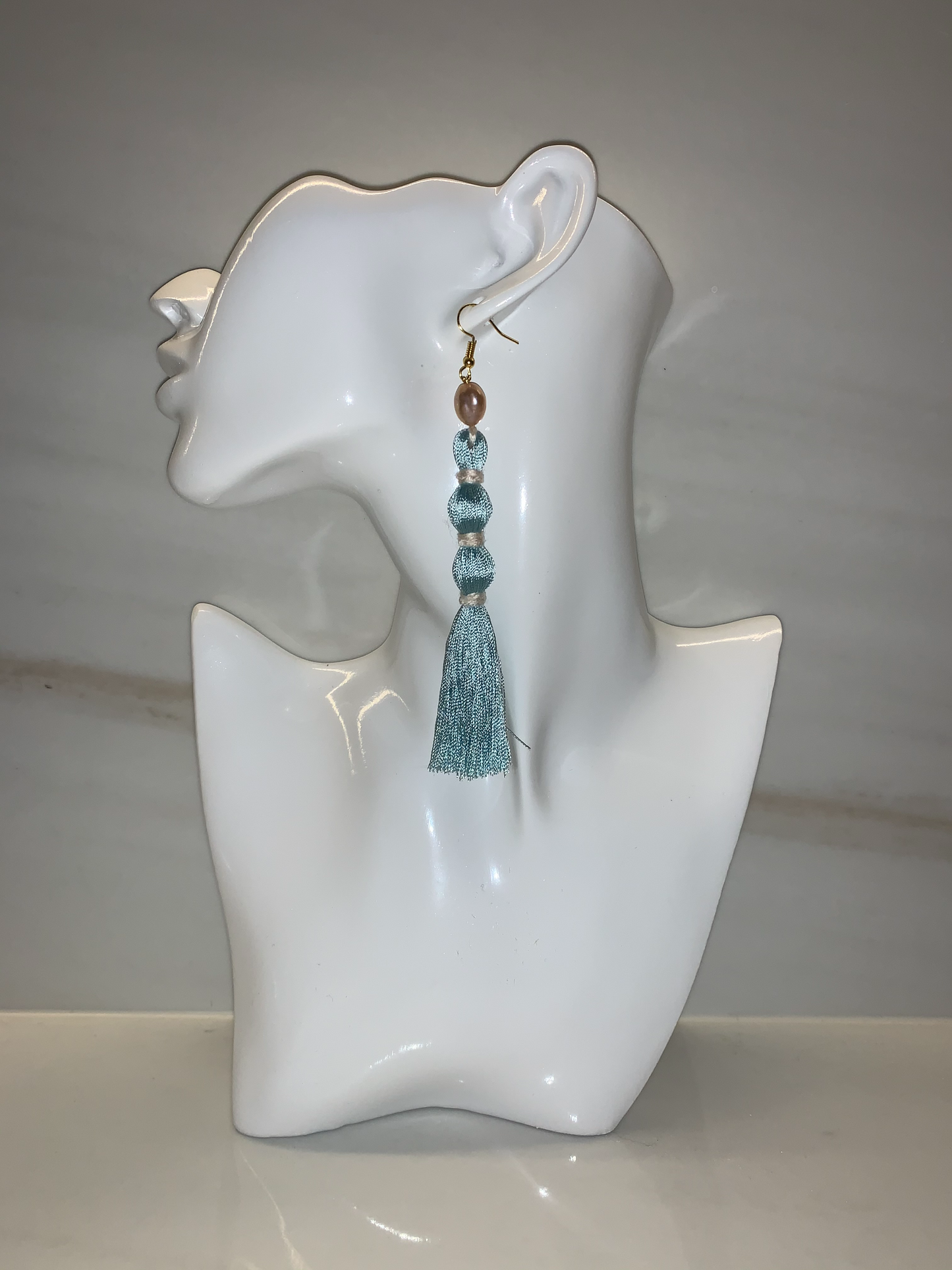 Baby Blue Silk Tassel Earrings and Baroque Pearl