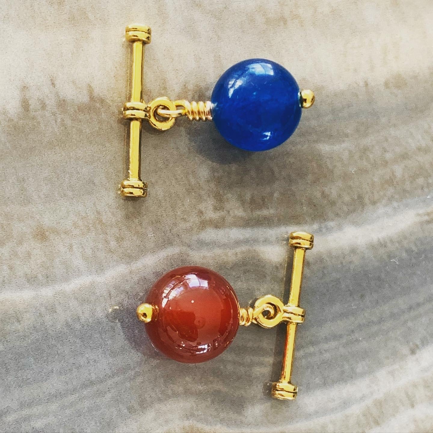 Red Pill / Blue Pill - Blood Carnelian and Blue Apatite Mismatched Cuff links with Gold/Silver Plated Toggles