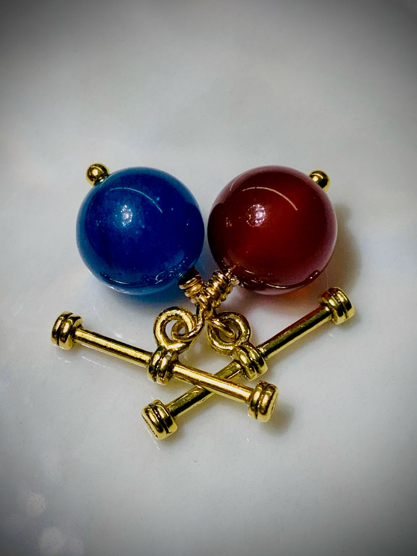 Red Pill / Blue Pill - Blood Carnelian and Blue Apatite Mismatched Cuff links with Gold/Silver Plated Toggles
