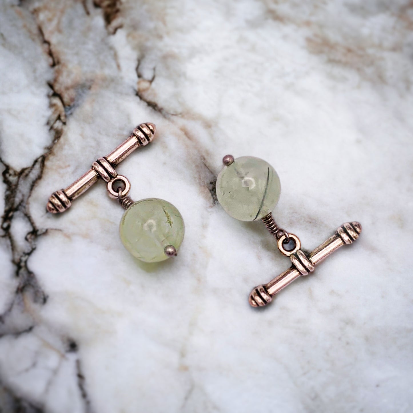 Resistance is Rutile - Green Prehnite Cuff links with Gold/Silver Plated Toggles