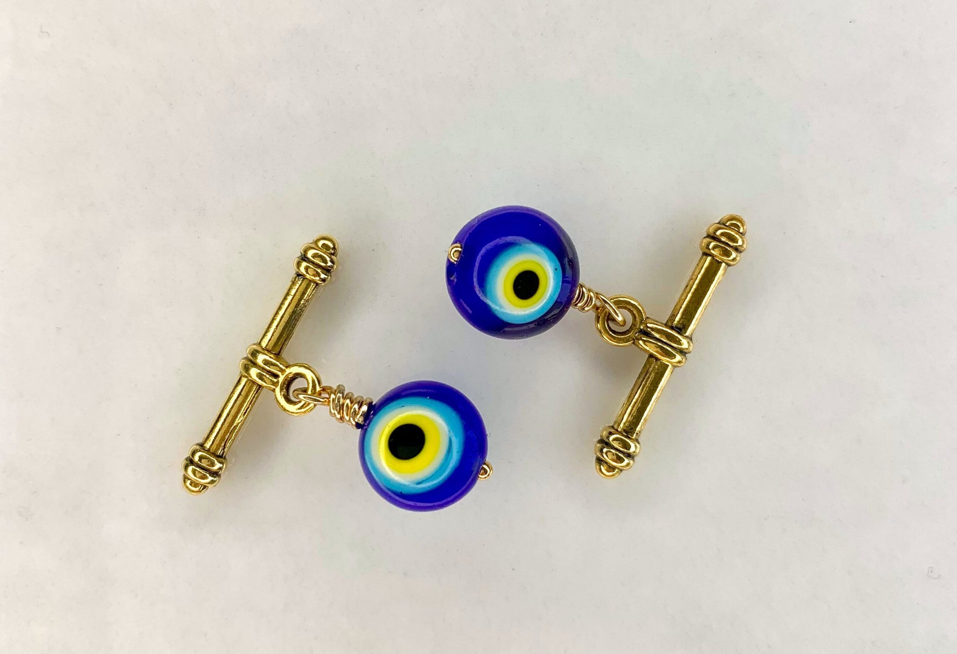 Evil Eye Cuff Links Cufflinks with gold toggles