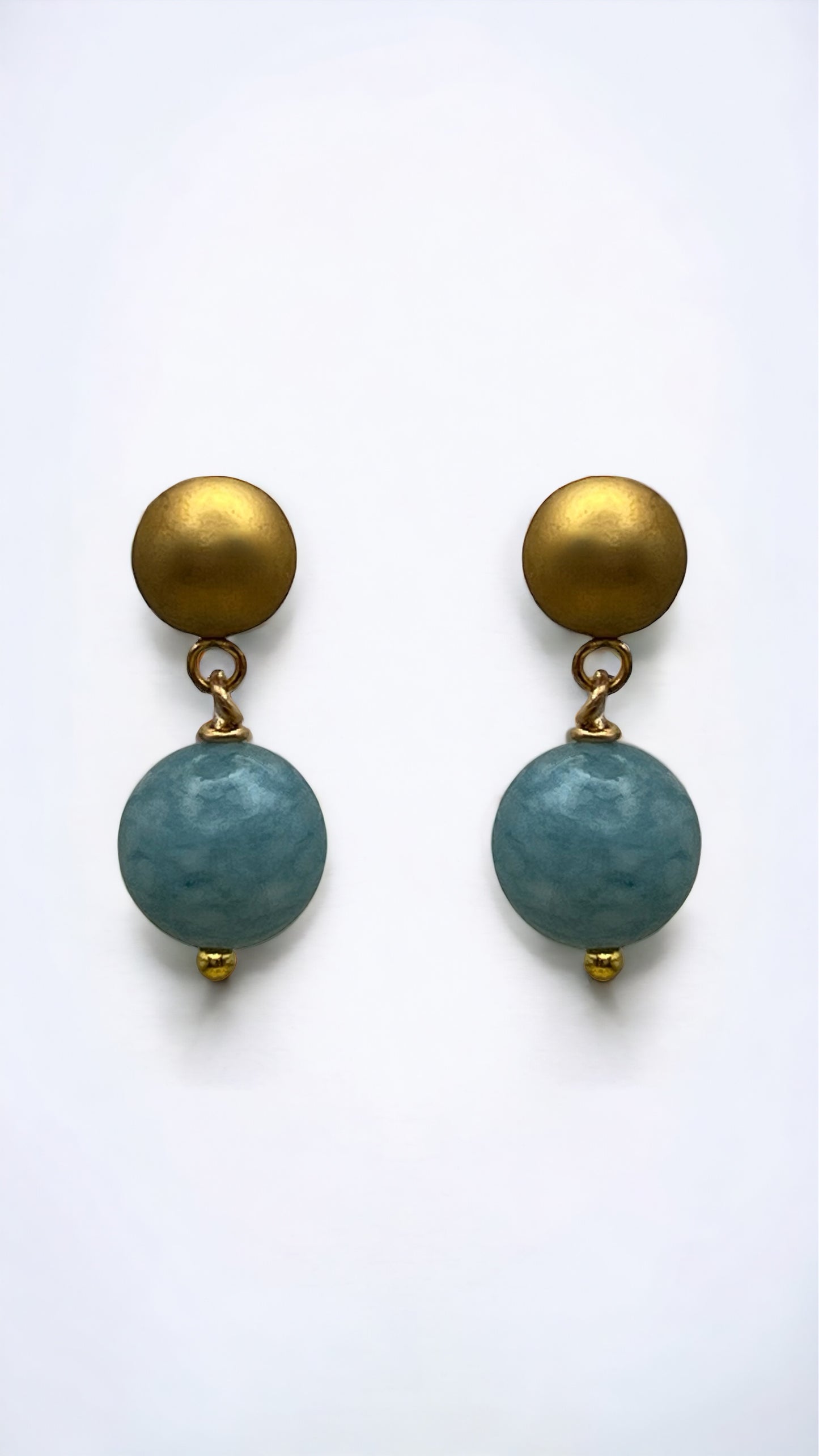 Raw Aquamarine Drop Earrings with Shiny/Matte Gold Studs