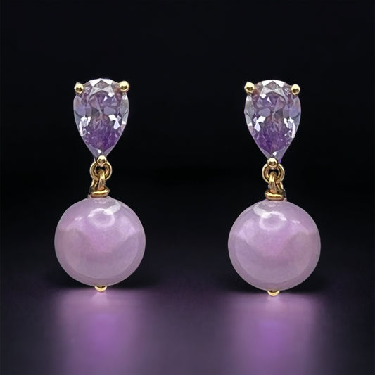 Lilac Crystal and Jade Earrings