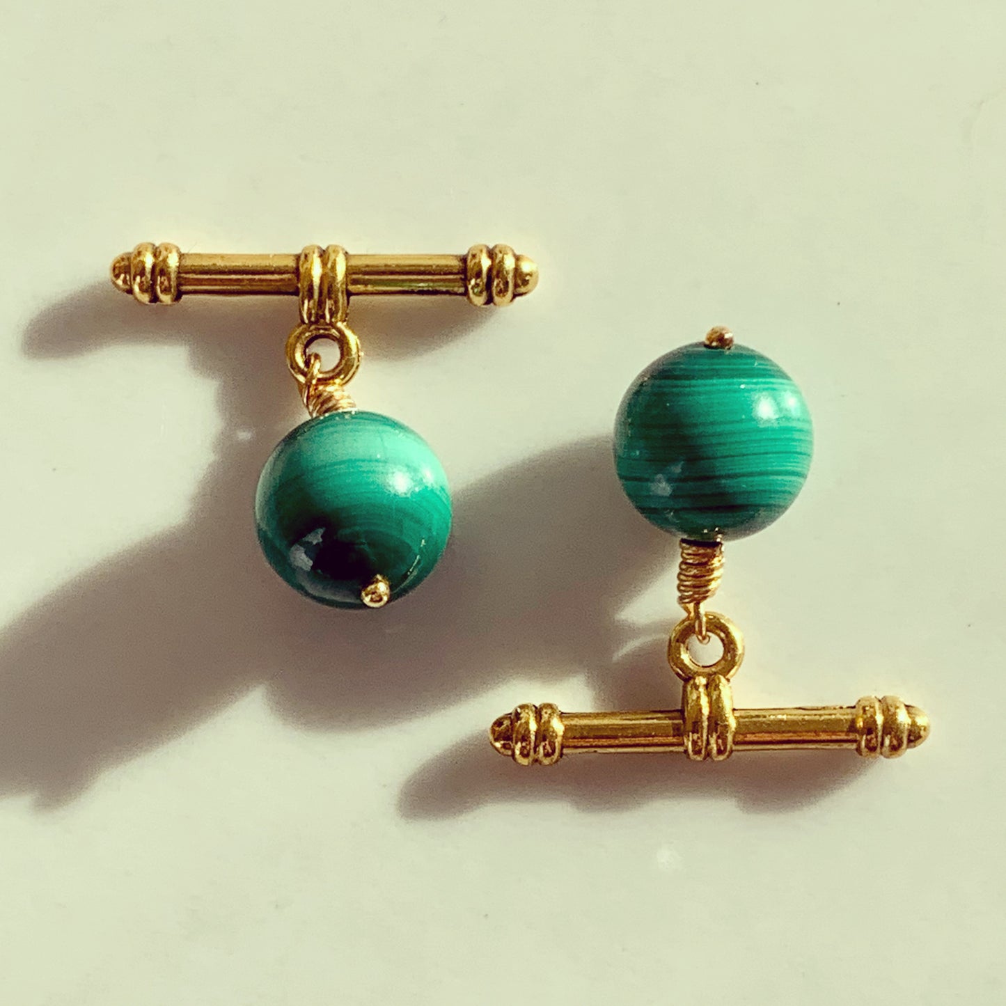 Vibrant Green Malachite Cuff Links with Gold / Silver Toggles