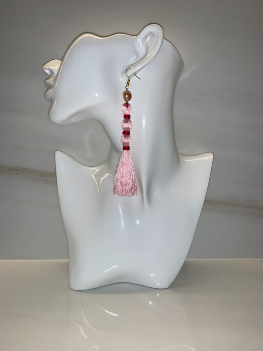 Sakura - Pink Silk Tassel Earrings with Baroque Pearls