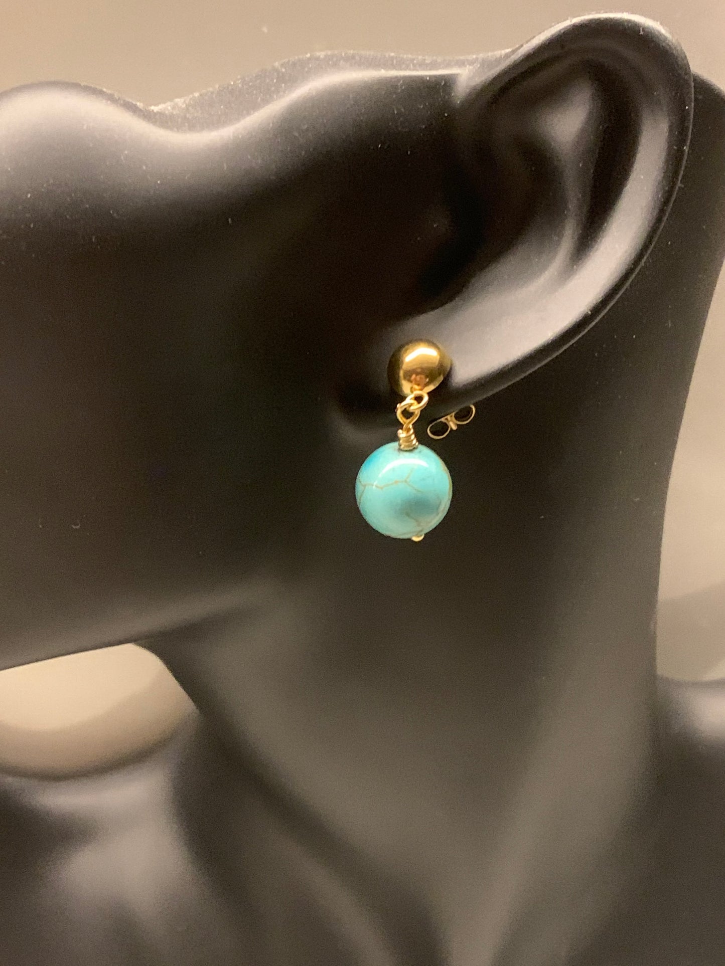 Turquoise Earrings with Shiny/Matte Gold Stud