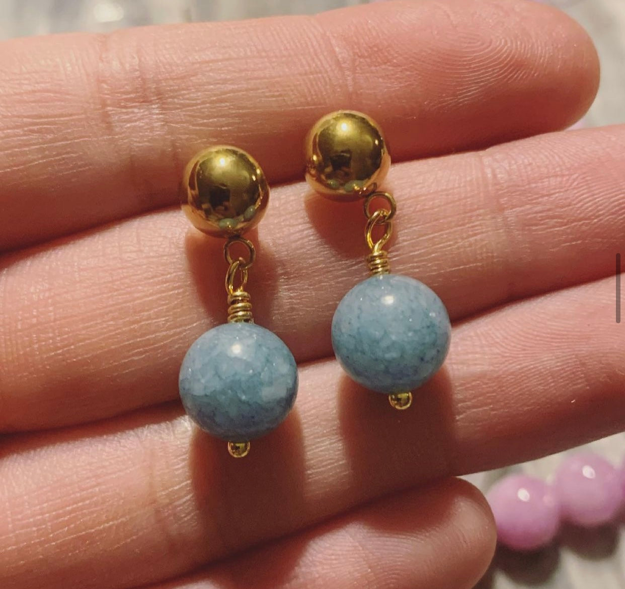 Raw Aquamarine Drop Earrings with Shiny/Matte Gold Studs